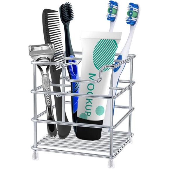 Stainless Steel Toothbrush Holder Bathroom Organizer Rustproof Toothpaste Stand - Picture 8 of 8